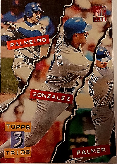 1994 Topps Stadium Club #112 Juan Gonzalez / Rafael Palmeiro / Dean Palmer — front