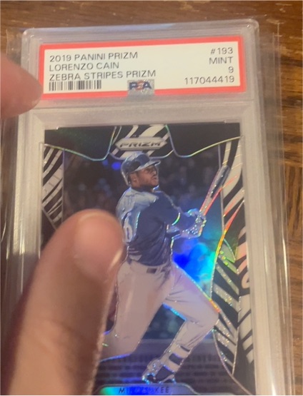 2019 Panini Prizm #193 Lorenzo Cain Zebra Stripes Prizm — front