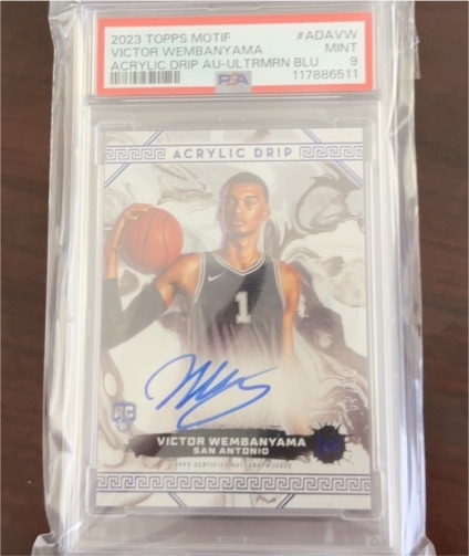 2023 Topps Motif #ADA-VW Victor Wembanyama Acrylic Drip AU-ULTRMRN Blue — front