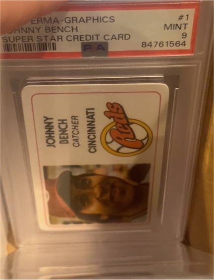 1981 Perma-Graphics Super Star Credit Card #1 Johnny Bench — front