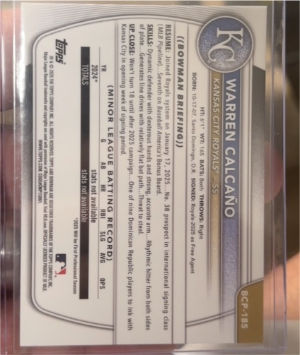 2025 Bowman #BCP-185 Warren Calcano — front