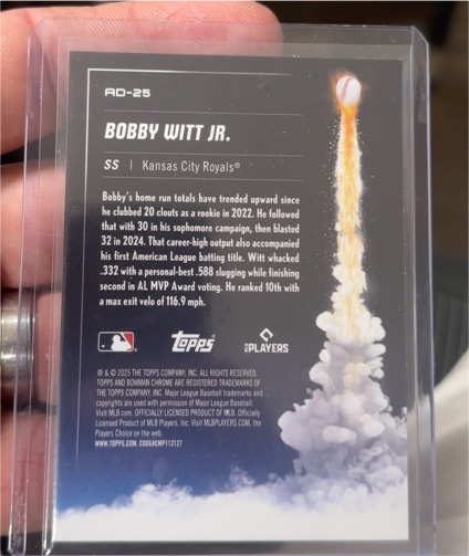 2025 Bowman Chrome Adios #AD-25 Bobby Witt Jr. — front