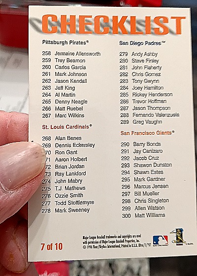 1997 Fleer Ultra #7 Cal Ripken Jr. Checklist — back