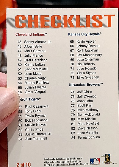 1997 Fleer Ultra #Checklist Barry Bonds — back