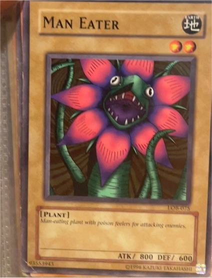 1996 Yu-Gi-Oh! The Legend of Blue Eyes White Dragon #LOB-075 Man Eater — front