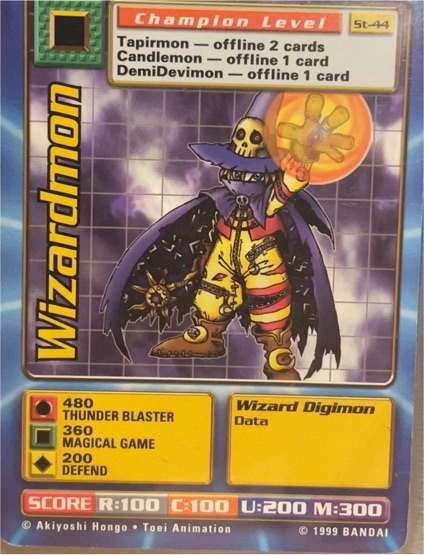 1999 Bandai Digimon Digi-Battle #ST-44 Wizardmon — front