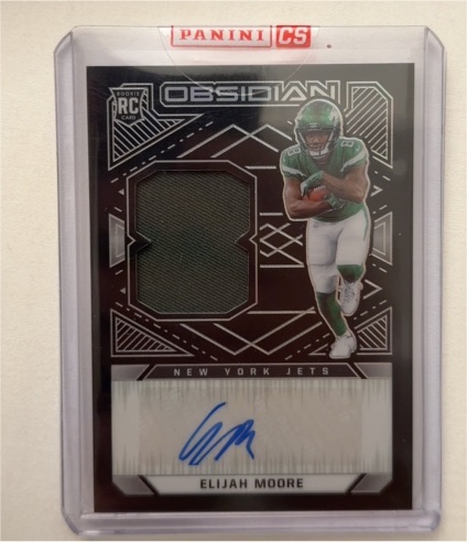 2021 Panini Obsidian #221 Elijah Moore Rookie Patch Auto — front
