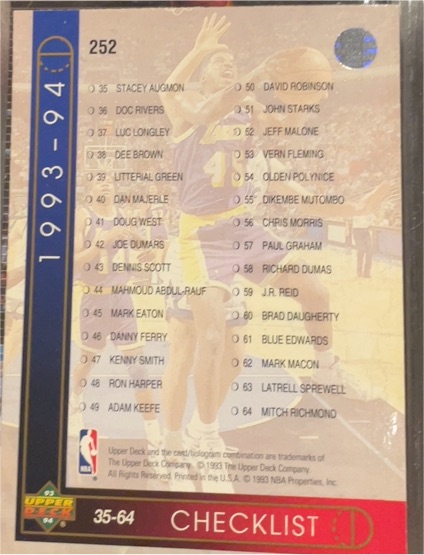1993-94 Upper Deck #252 Checklist: 1-64 — front
