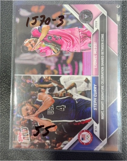 2024 Topps Now MLS #128 Lionel Messi / Steph Curry Night Night Celebration — front