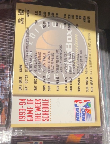 1993-94 SkyBox Premium #23 NBA on NBC Game of the Week Schedule — front