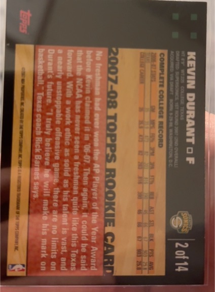 2007-08 Topps Rookie Card #2 Kevin Durant — front