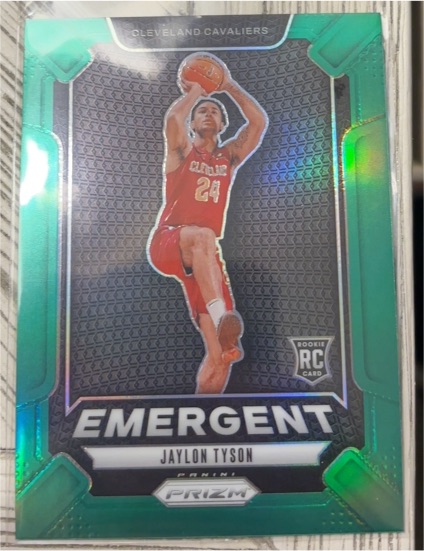 2024-25 Panini Prizm #25 Jaylon Tyson Emergent Green Prizm Rookie Card — front