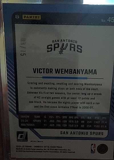 2024-25 Panini Donruss Optic #45 Victor Wembanyama — back