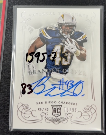 2014 Panini National Treasures #213 Branden Oliver Rookie Auto RC — front