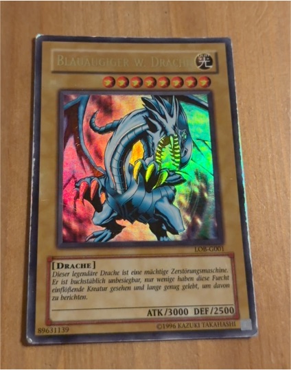 1996 Yu-Gi-Oh! LOB-001 Blue-Eyes White Dragon — front