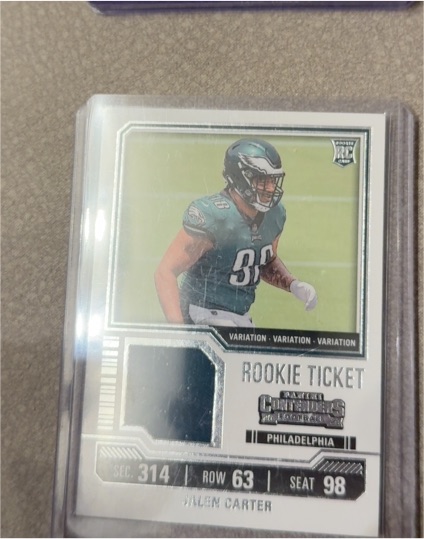 2023 Panini Contenders Rookie Ticket Swatches Variation #TS14V Jalen Carter — front