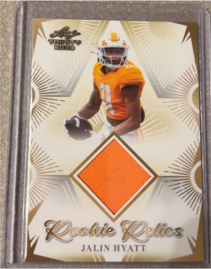 2023 Leaf Trinity Rookie Relics #RR-18 Jalin Hyatt — front