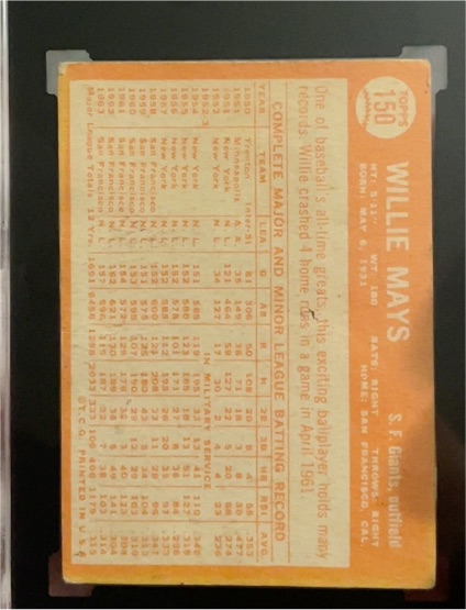 1961 Topps #150 Willie Mays — front