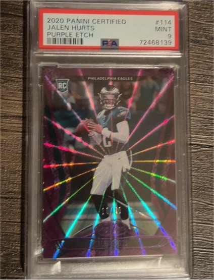 2020 Panini Certified #114 Jalen Hurts Purple Etch — front