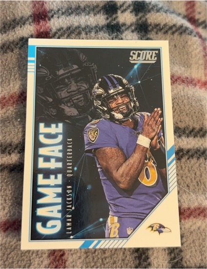 2020 Panini Score Game Face #GF-LJ Lamar Jackson — front
