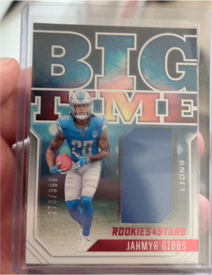 2023 Panini Rookies & Stars Big Time Patch #BT-JG Jahmyr Gibbs — front