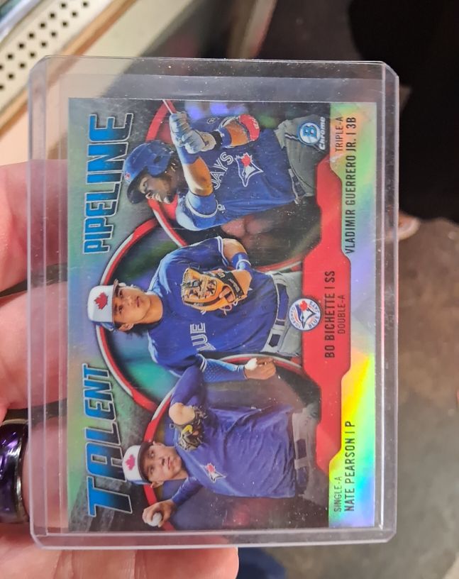 2019 Bowman Chrome Talent Pipeline #TP-TOR Bo Bichette / Vladimir Guerrero Jr. / Nate Pearson — front