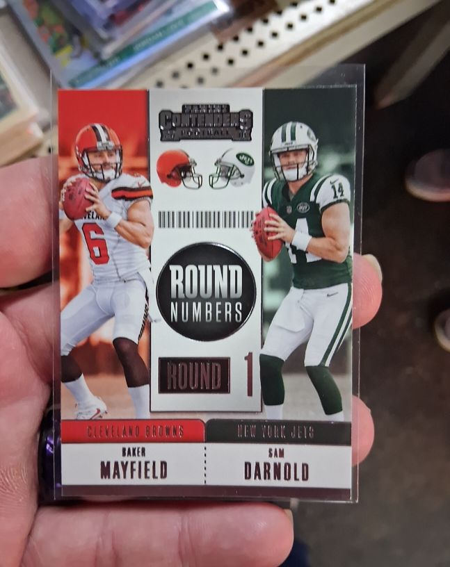 2018 Panini Contenders Round Numbers #RNA-MD Baker Mayfield, Sam Darnold — front