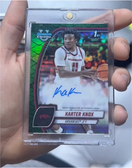 2024-25 Bowman Chrome University #41 Karter Knox Green Shimmer Refractor Auto 1st Bowman — front