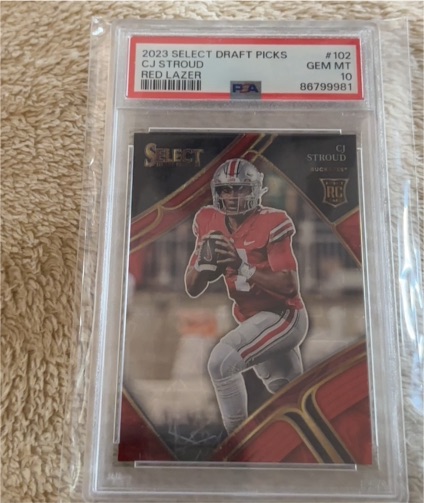 2023 Panini Select Draft Picks #102 CJ Stroud Red Lazer Prizm Rookie Card — front