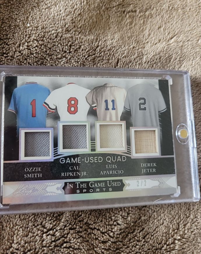 2024 Leaf In The Game Used Sports Game-Used Quad Ozzie Smith Cal Ripken Jr. Luis Aparicio Derek Jeter — front