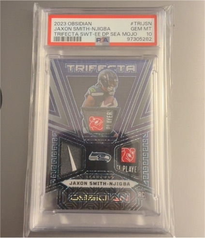 2023 Panini Obsidian #TRIJSN Jaxon Smith-Njigba Trifecta SWT-EE DP Sea Mojo — front