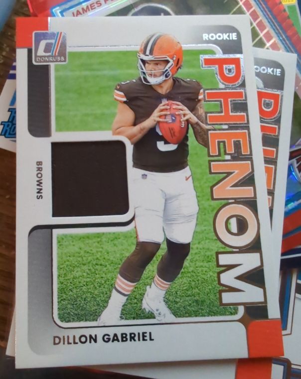 2025 Panini Donruss #RPJ-DGL Dillon Gabriel Rookie Phenom Jersey Patch Browns — front