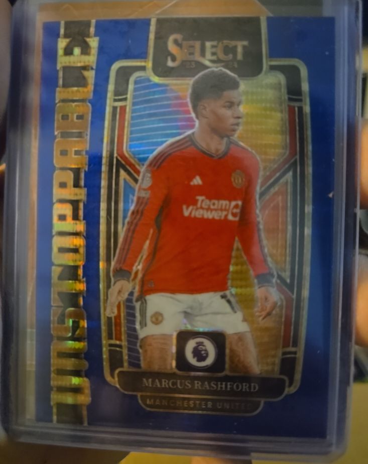 2023-24 Panini Select Premier League #14 Marcus Rashford Unstoppable Blue Pulsar — front