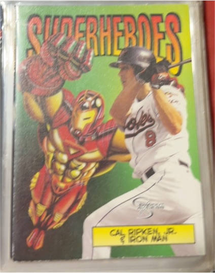 1996 Fleer Superheroes #SH-8 Cal Ripken Jr. & Iron Man — front