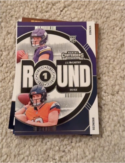 2024 Panini Contenders #4 J.J. McCarthy / Bo Nix Round 1 Numbers Rookie Card — front