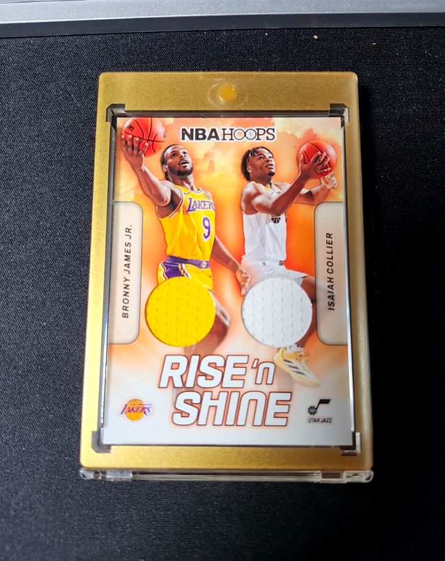 2024-25 Panini NBA Hoops #RSD-DBL Bronny James Jr. / Isaiah Collier Rise 'n Shine Dual Patch — front