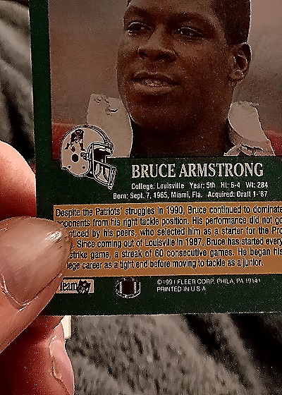 1991 Fleer #401 Bruce Armstrong — back