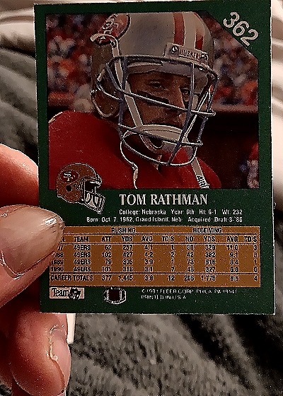 1991 Fleer #362 Tom Rathman — back