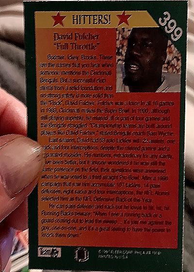 1991 Fleer #399 David Fulcher — back