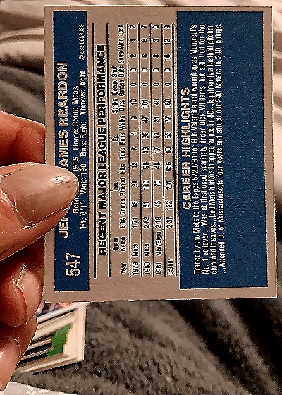 1982 Donruss #547 Jeff Reardon — back