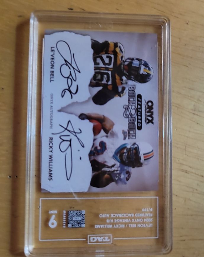 2024 Onyx Vintage #9 Le'Veon Bell / Ricky Williams Back2Back Dual Auto — front