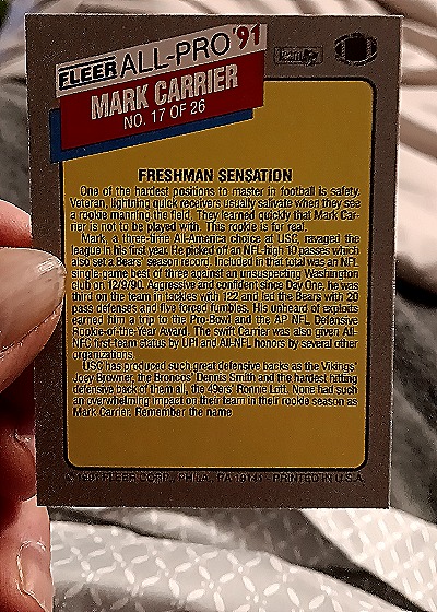 1991 Fleer All-Pro #17 Mark Carrier — back
