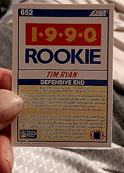 1990 Score #652 Tim Ryan — back