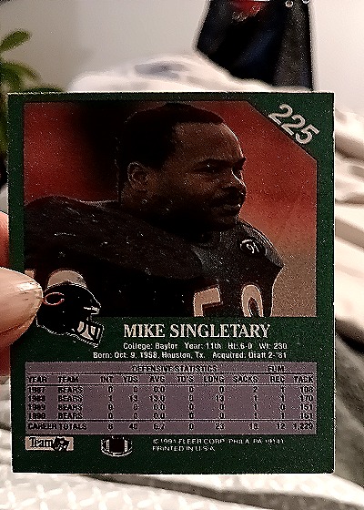 1991 Fleer #225 Mike Singletary — back