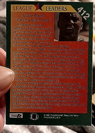 1991 Fleer #412 Andre Rison — back