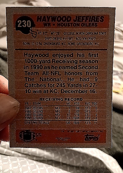 1994 Topps #230 Haywood Jeffires — back