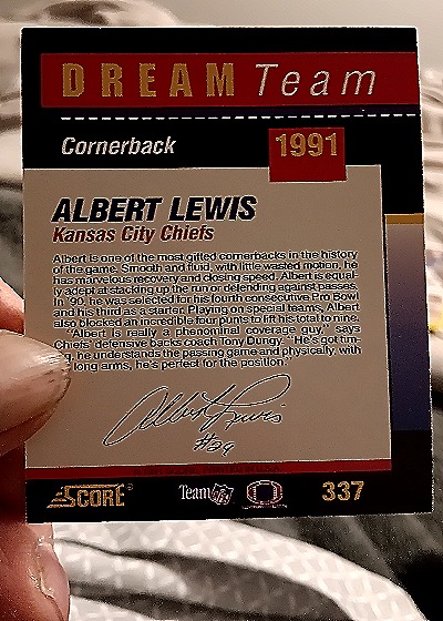 1991 Score #337 Albert Lewis Dream Team Kansas City Chiefs — back
