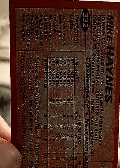 1983 Topps #332 Mike Haynes — back