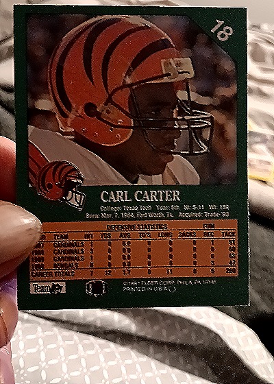 1991 Fleer #18 Carl Carter — back