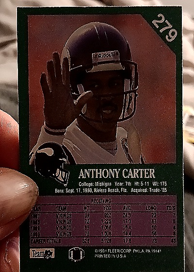1991 Fleer #279 Anthony Carter — back